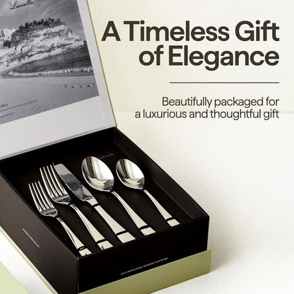 Luciella Tropea Polished Flatware Set for 8, 45-Piece Premium 18/10 Stainless Steel Silverware Set