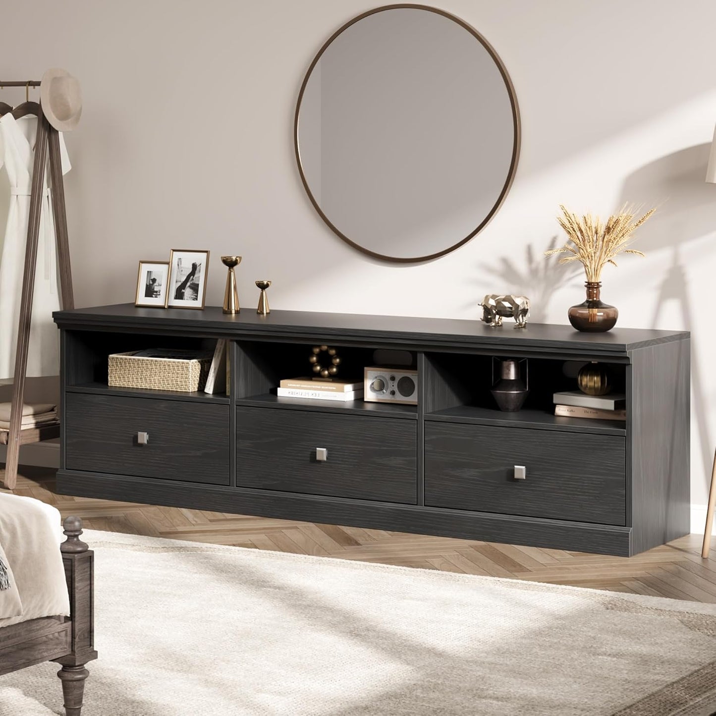 IDEALHOUSE 70in TV Stand for TVs up to 80", Mid Century Modern Entertainment Center with Storage