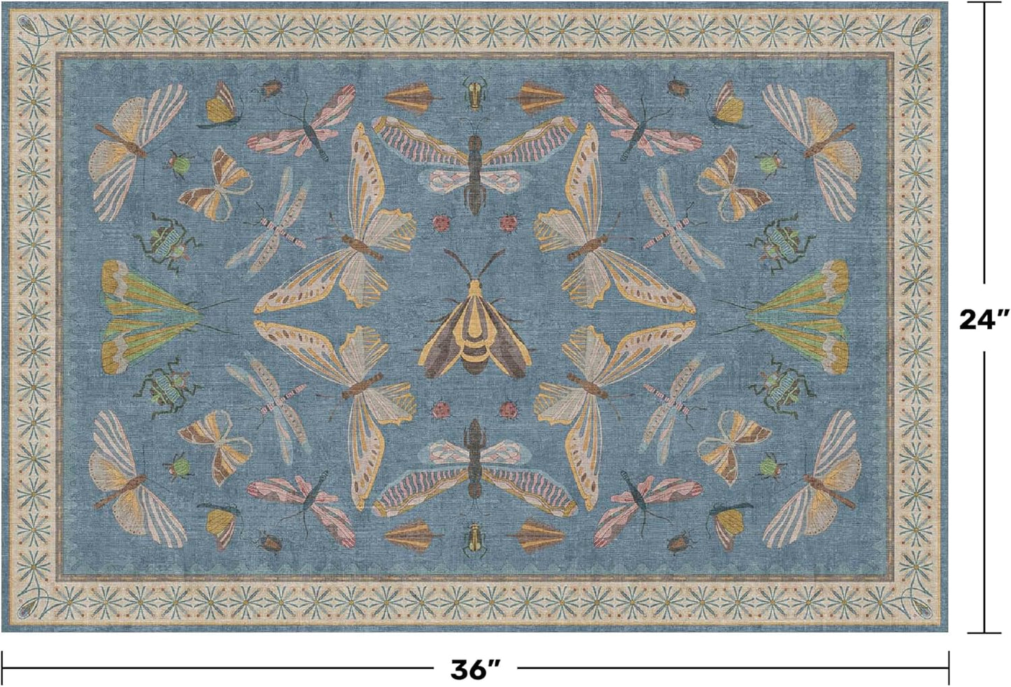 Blue 2x3 Washable Rug for Entryway Indoor, Kitchen Floor, Bathroom, Non Slip Low Pile Stain & Fade