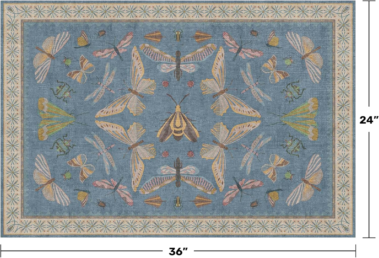 Blue 2x3 Washable Rug for Entryway Indoor, Kitchen Floor, Bathroom, Non Slip Low Pile Stain & Fade