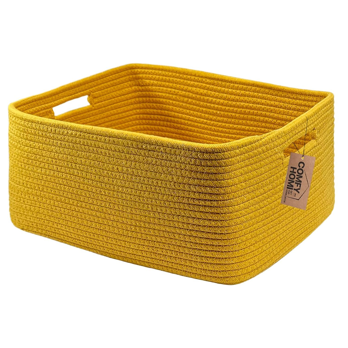 COMFY-HOMI Cotton Rope Woven Basket with Handles for Shelves,Toys,Book, Cloth Storage Baskets for