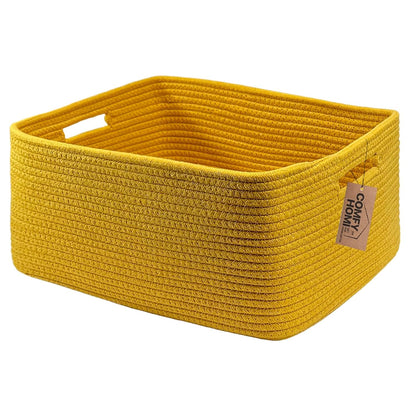 COMFY-HOMI Cotton Rope Woven Basket with Handles for Shelves,Toys,Book, Cloth Storage Baskets for