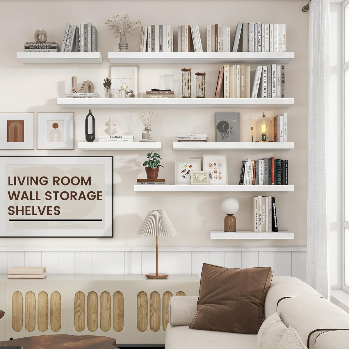 Floating Shelves - 2 Large Wall Mounted Shelves with Invisible Brackets, Long Wood Floating Wall