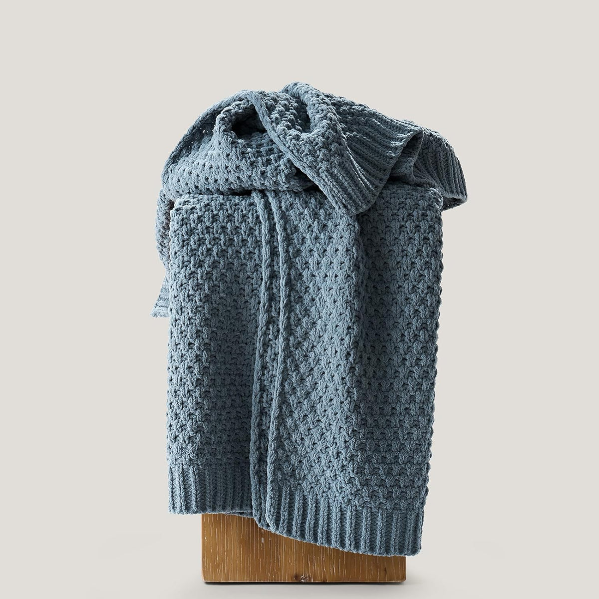 Chunky Chenille Knit Throw Blanket for Couch, Soft Luxurious Moss Stitch Blankets for Bed, Cozy