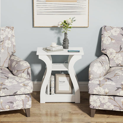 End Tables Living Room, White End Table with Charging Station,White Side Table, Nightstand for