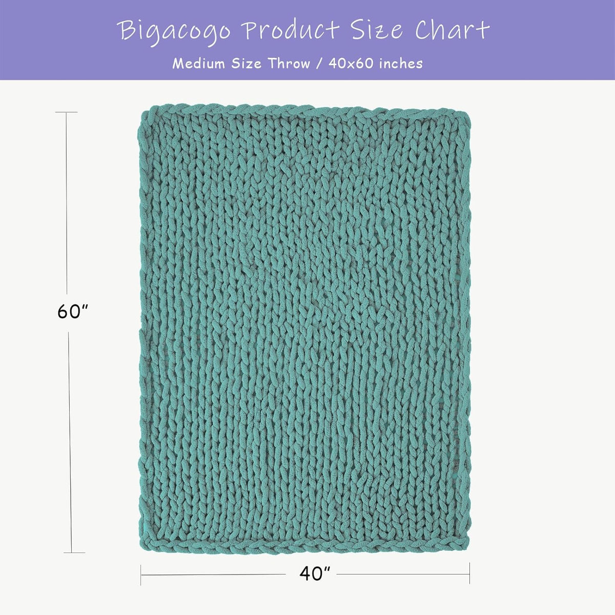 Bigacogo Chunky Knit Throw Blanket for Couch, 40x60 inches, 100% Hand Knitted with Thick Jumbo