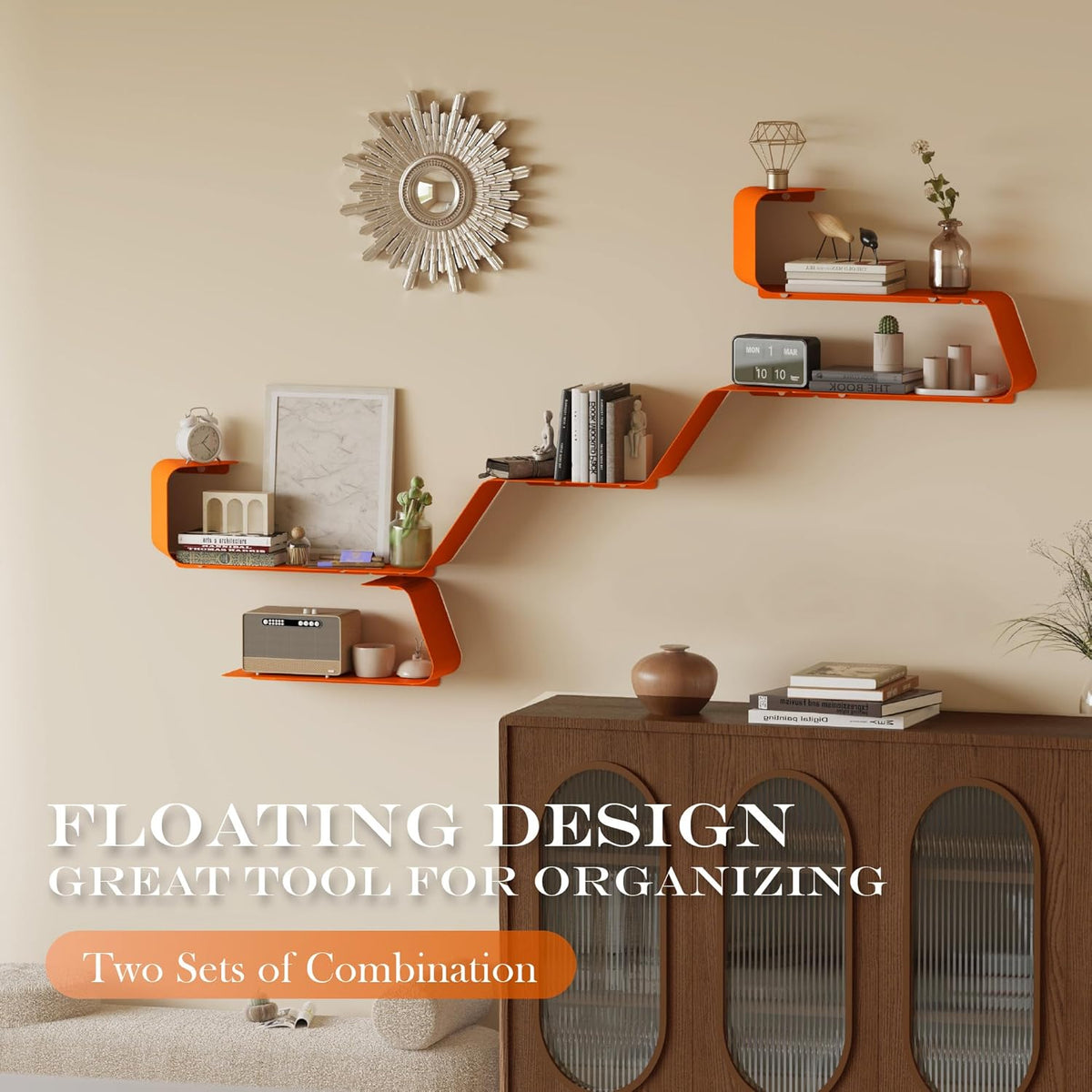 Floating Shelves, Wall Shelf, Set of 3 Wall Mounted Metal Shelves with Unique Design for Wall