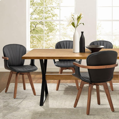 LUNLING Swivel Dining Chairs Set of 4, Mid Century Modern Black Faux Leather Kitchen Chairs with