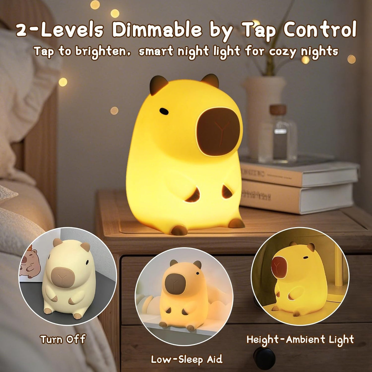 Cute Capybara Night Light, LED Squishy Novelty Animal Night Lamp,2 Levels Dimmable/Timer Nursery