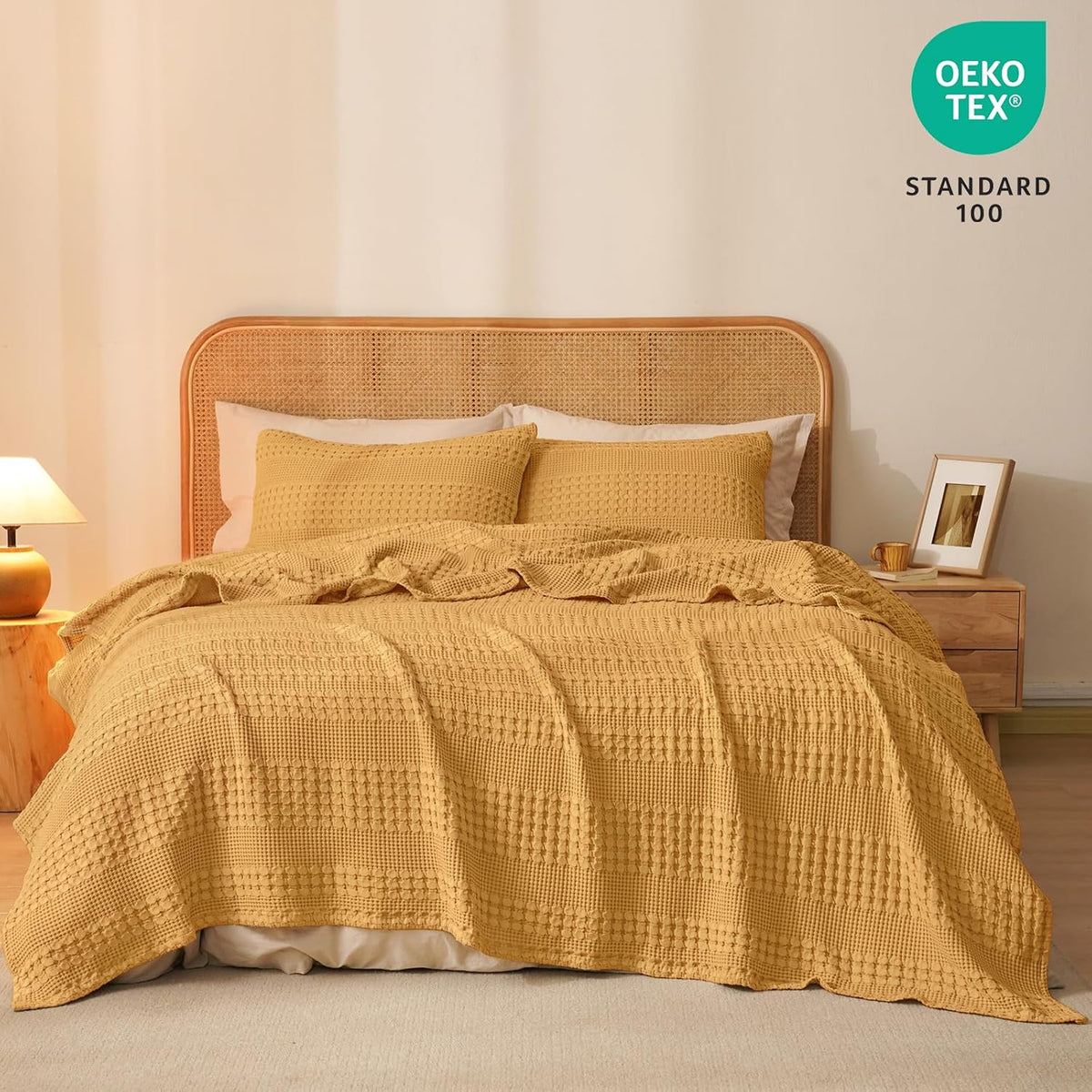 PHF 100% Cotton Waffle Weave Blanket King Size, Soft Lightweight Breathable Cozy Summer Blankets