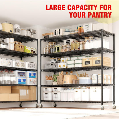 Garvee 3300LBS 5 Tier Metal Shelving with Wheels,82"H Storage Shelves,Black