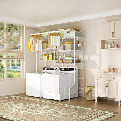 Ulif U13 Over Washer and Dryer Storage Shelves, 6 Tiers Laundry Room Standing Shelf with 2 Hanger