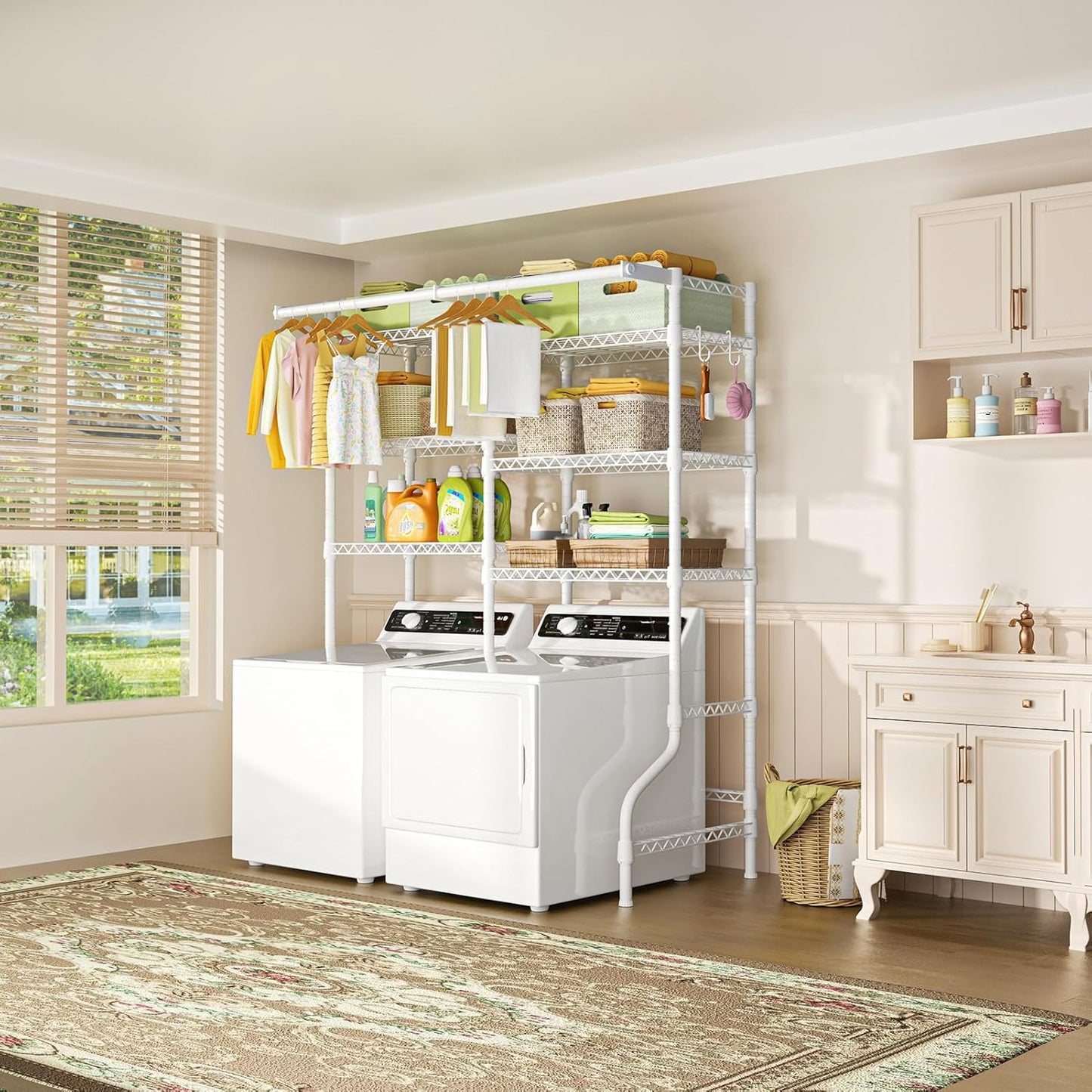 Ulif U13 Medium Over Washer and Dryer Storage Shelves, 6 Tiers Laundry Room Standing Shelf with 2