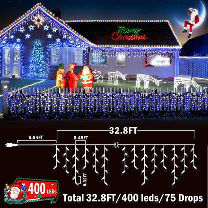 KNONEW Christmas Lights Outdoor Decorations 400 LED 33ft Curtain Fairy String Light with 75