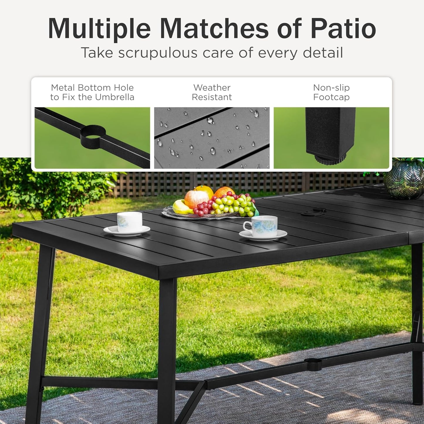 PHI VILLA Outdoor Patio Bar Dining Table for 6, 40" High Top Rectangle Metal Steel Table with 1.97"