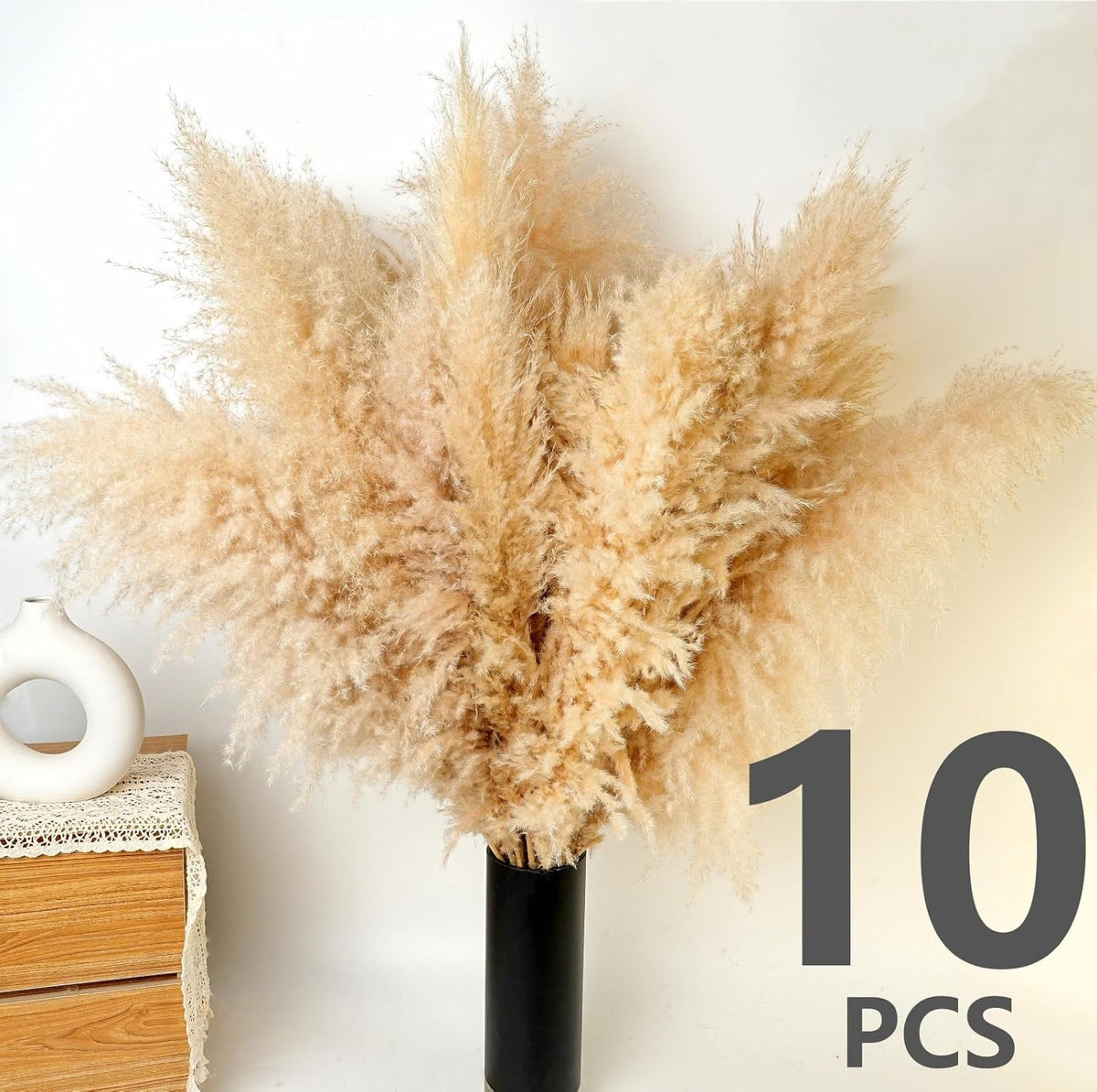 10 PCS 40" Tall Pampas Grass Stems in Natural Beige, Add a Boho Touch to Your Space—Pompas Grass