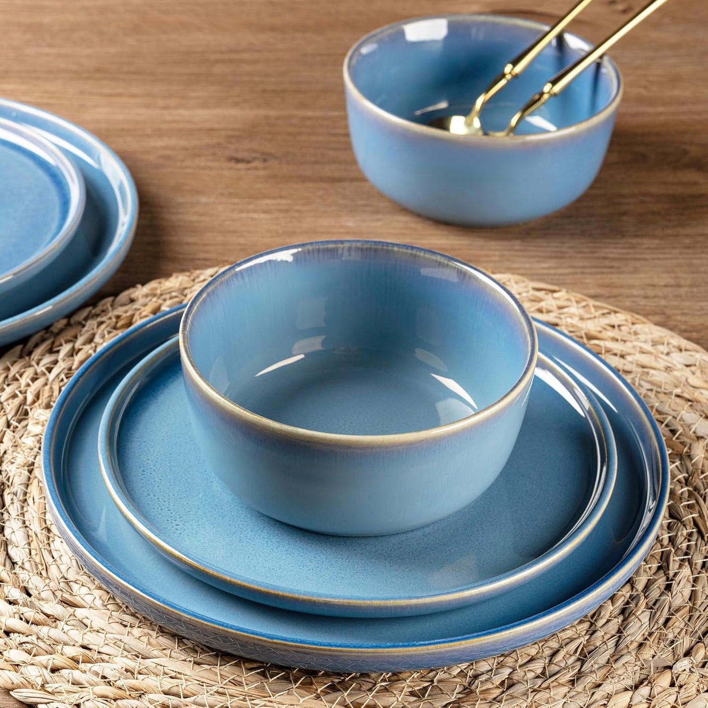 GBHOME Ceramic Dinnerware Sets for 4, 12 Pieces Stoneware Plates and Bowls Sets, Reactive Glaze