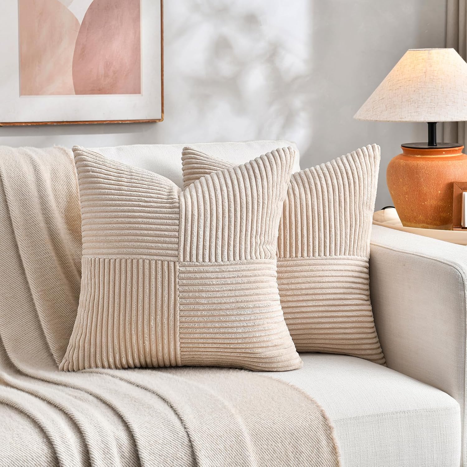 Fancy Homi 2 Packs Tan Samll Decorative Throw Pillow Covers 14x14 Inch with for Couch Bed Sofa