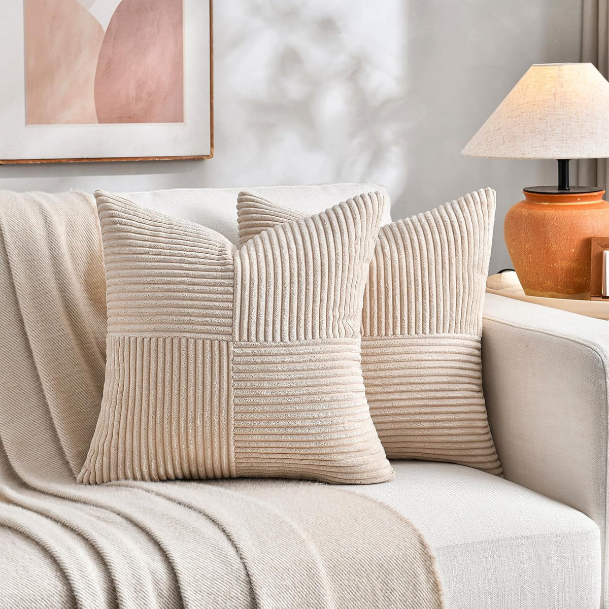 Fancy Homi 2 Packs Tan Samll Decorative Throw Pillow Covers 12x12 Inch with for Couch Bed Sofa