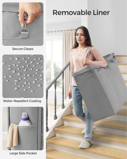 SONGMICS Laundry Basket with Wheels, 3-Section Rolling Laundry Hamper, 52.8 Gallons (200 L)