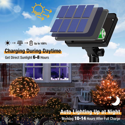 4 Pack Solar Halloween String Lights Outdoor - 320LED 132FT Orange Solar Fairy Lights Outside