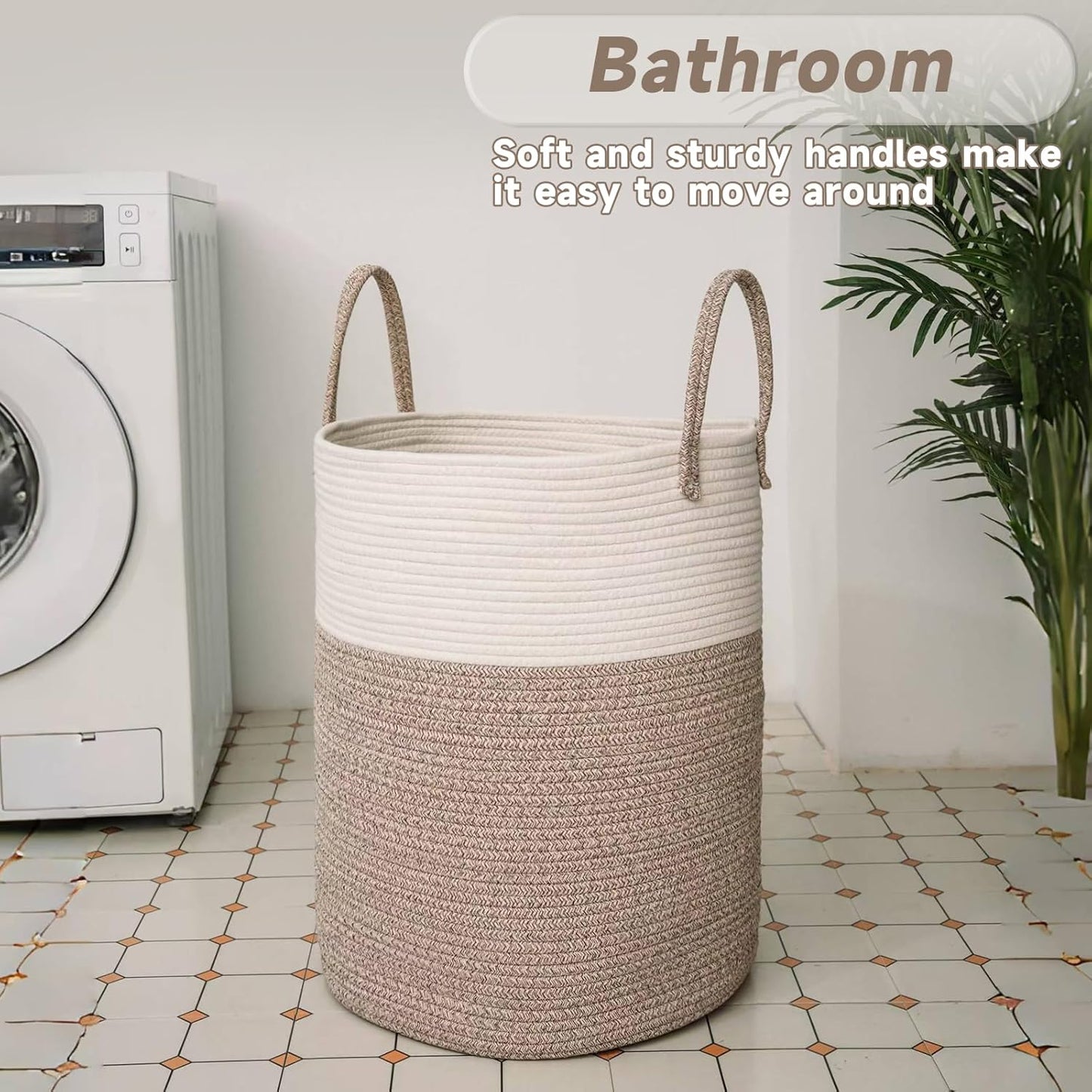Large Woven Laundry Basket Hamper,100L Cotton Rope Storage Bin for Blankets,Toys and