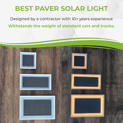 LUMENGY Solar Paver Light 4×8 inch, 2700K, Up to 18 Hours Continuous Lighting, Stainless Steel
