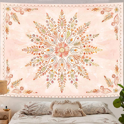 Lunerfex Floral Mandala Tapestry Boho Tapestry for Bedroom Orange Tapestries Wall Hanging Living