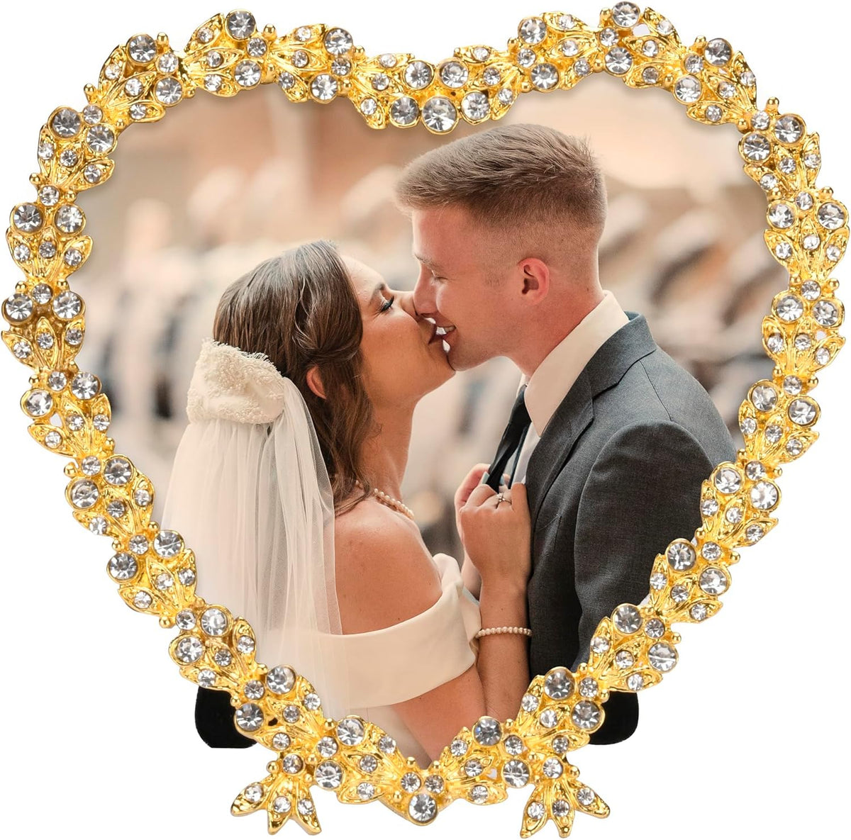 Heart Shaped Wedding Picture Frames for Couple - Beaded Crystal 4x4 Picture Frame – Engagement
