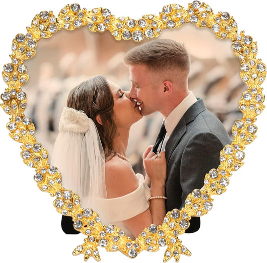 Heart Shaped Wedding Picture Frames for Couple - Beaded Crystal 4x4 Picture Frame – Engagement