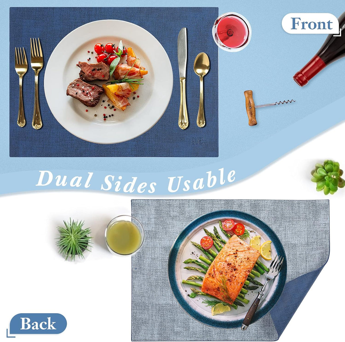 SUEH DESIGN Leather Placemats Set of 6 Reversible Table Mats Heat Resistant Waterproof No-Slip