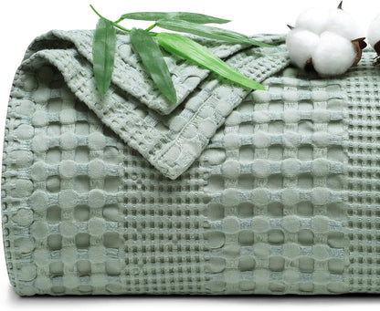 PHF Cooling Waffle Blanket Twin Size, Lightweight 60% Rayon Derived from Bamboo & 40% Cotton