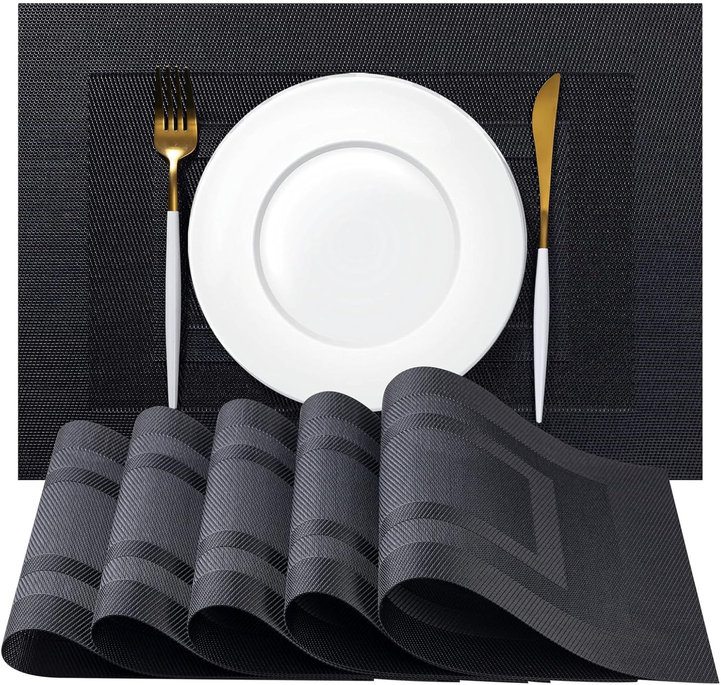 Placemat Set of 4 - Easy Clean Woven Vinyl Placemats for Dining Table, Indoor/Outdoor Place Mats
