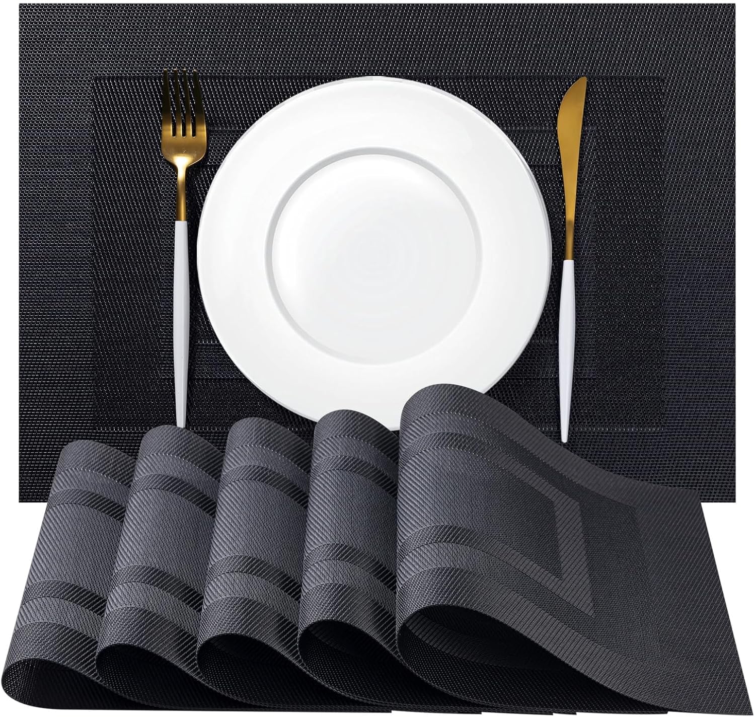 Placemat Set of 4 - Easy Clean Woven Vinyl Placemats for Dining Table, Indoor/Outdoor Place Mats