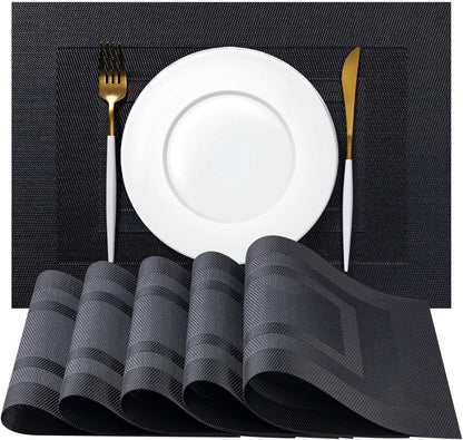 Placemat Set of 4 - Easy Clean Woven Vinyl Placemats for Dining Table, Indoor/Outdoor Place Mats