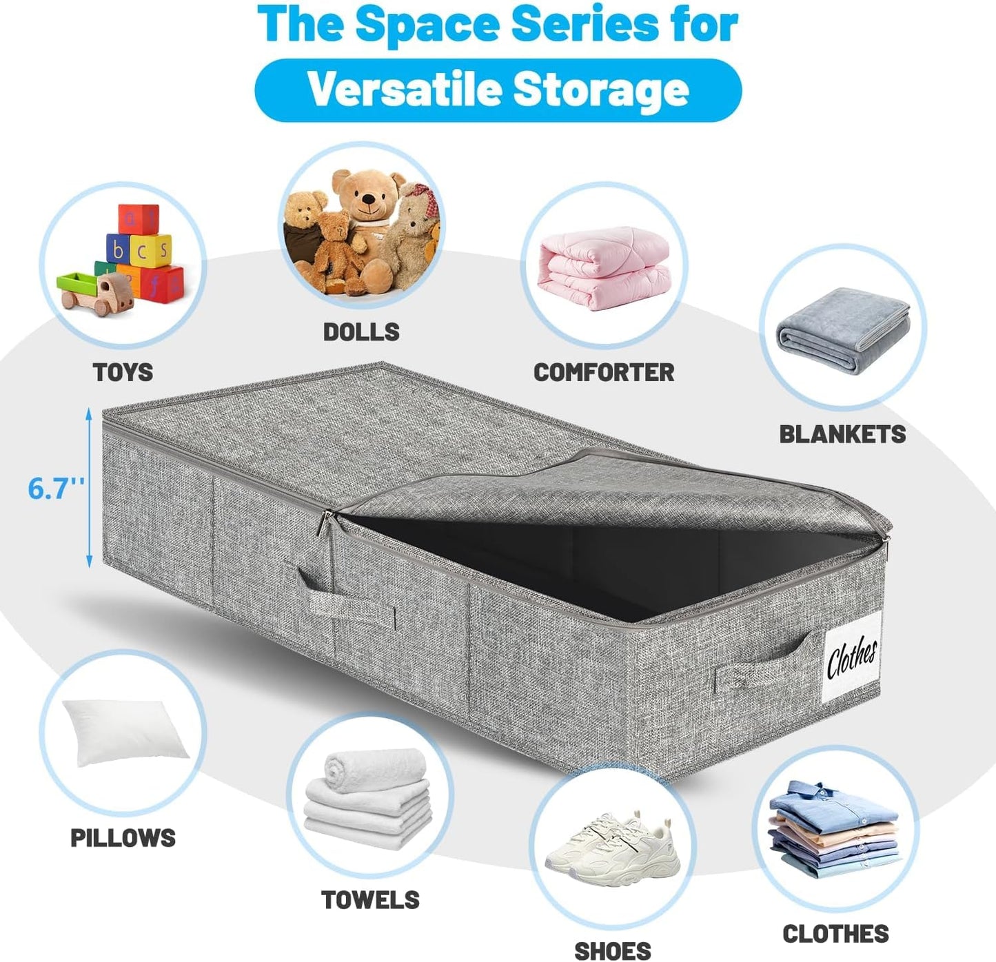Under Bed Storage Container Bins 2 Pack, Low Profile Foldable Underbed Clothes Storage Organizer W/