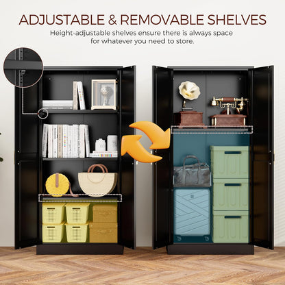 60" Tall Metal Pantry Cabinet, Black Kitchen Pantry Storage Cabinet with Doors and 3 Adjustable