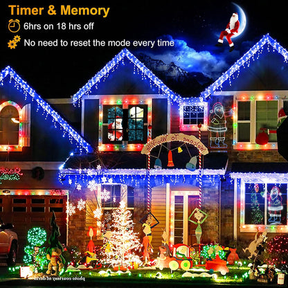 99ft Icicle Lights for Outside, Blue Christmas Lights Outdoor Indoor, 1216 LED Twinkle String Light