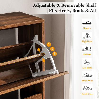 Nicetree Mid-Century Modern Slim Shoe Cabinet for Entryway, 9.5" Narrow Shoe Storage Cabinet with