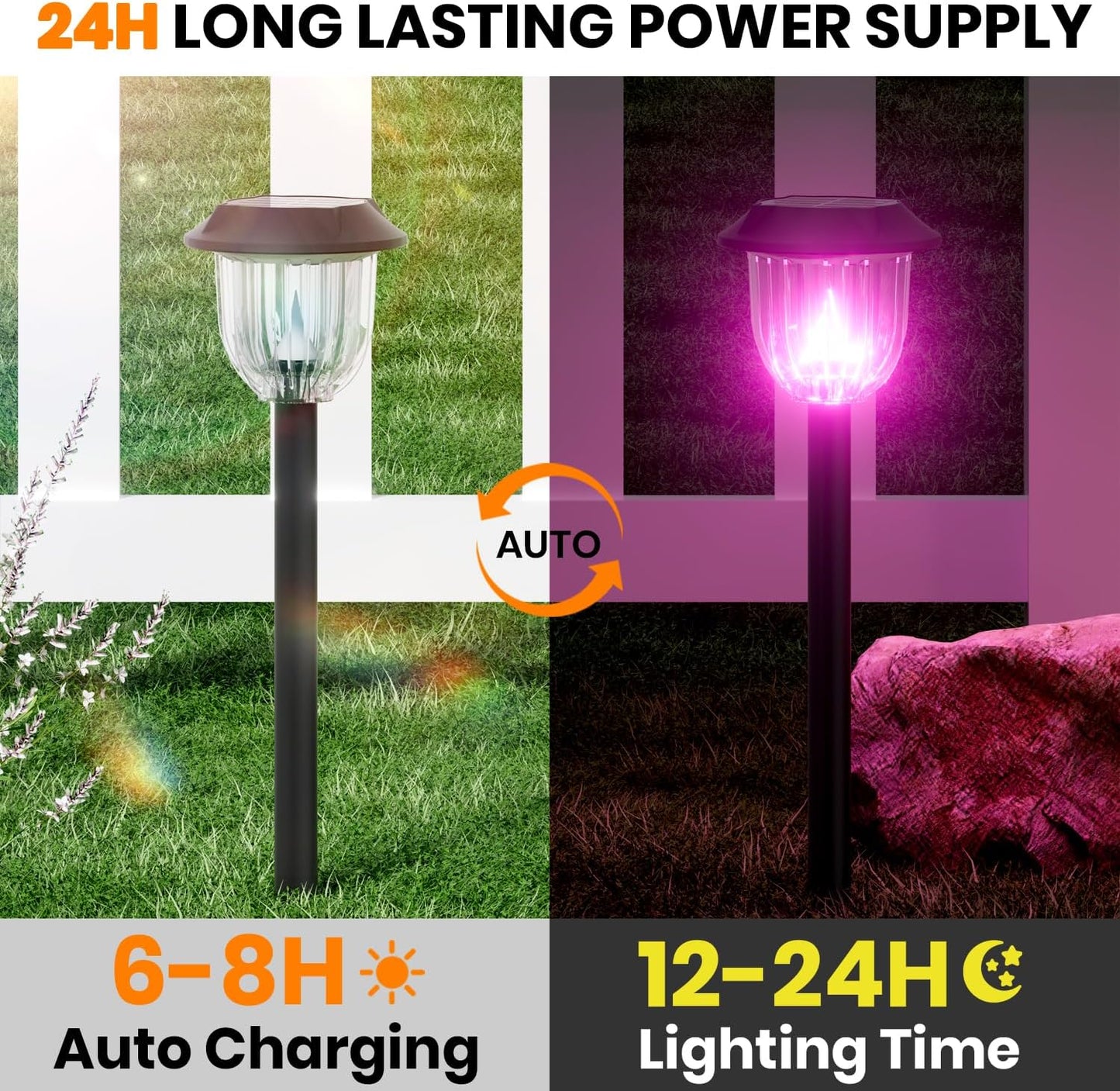 AOSEA 4 Pack Solar Pathway Lights Outdoor Waterproof - Auto RGB Color Changing Solar Lights for