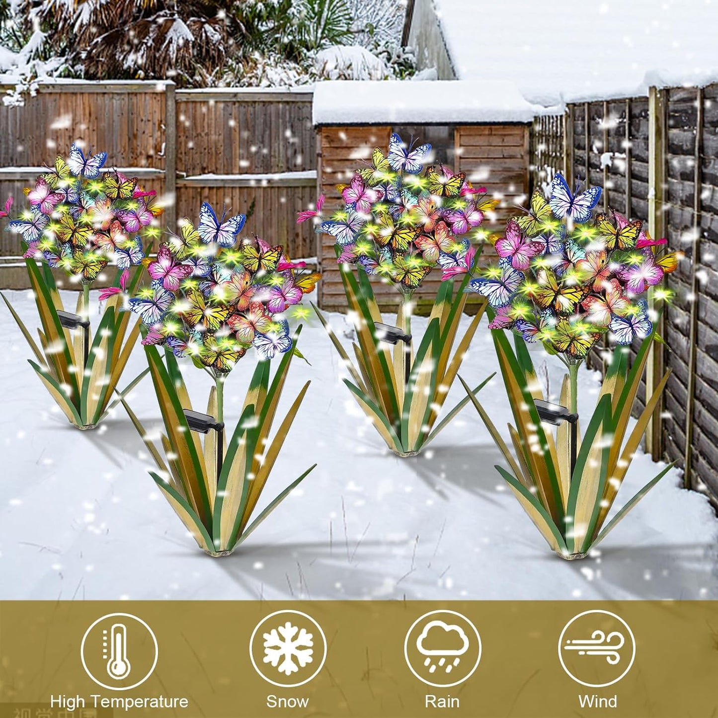Solar Metal Agave Butterfly Flower Stick Garden Sculpture - Outdoor Christmas Lights With Swaying