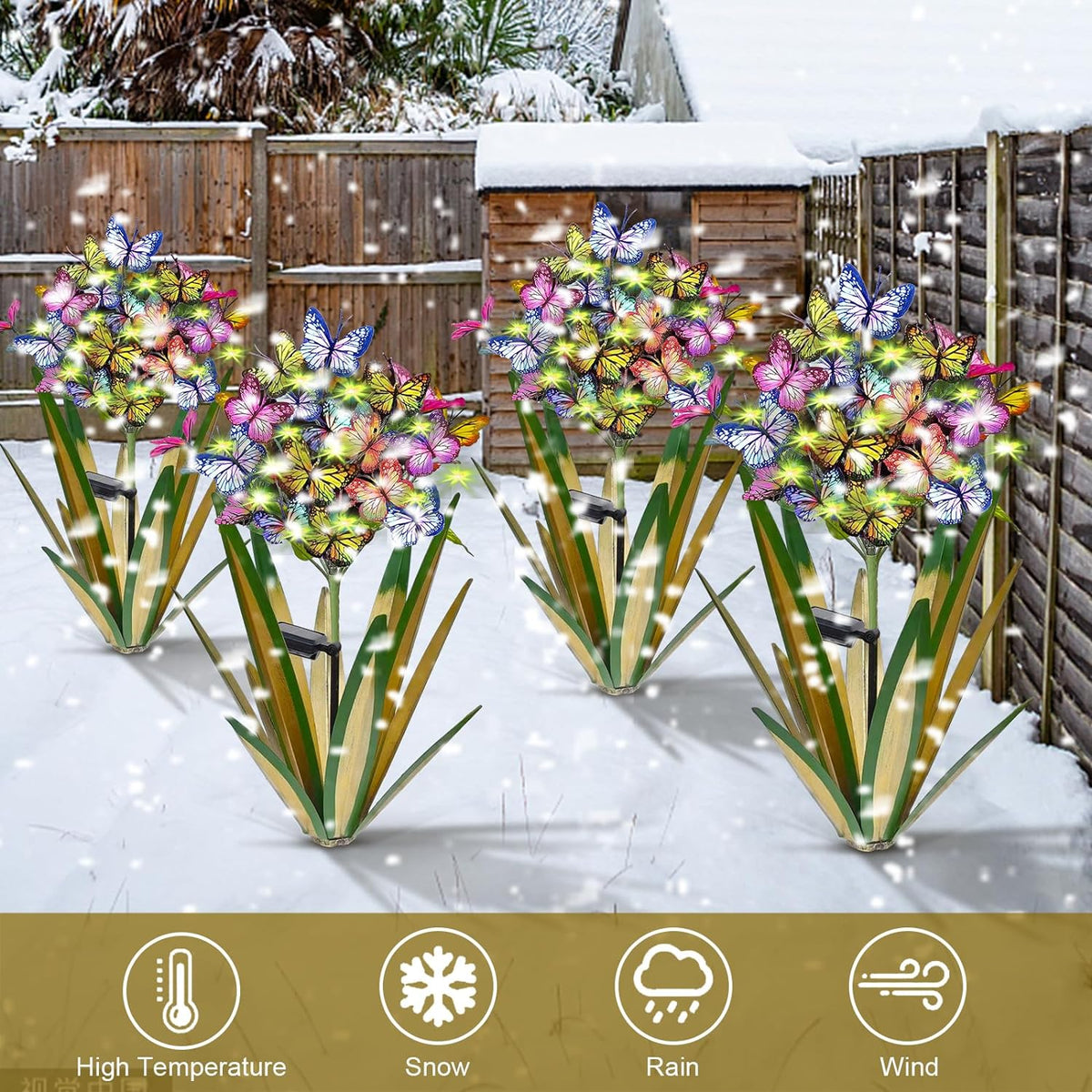 Solar Metal Agave Butterfly Flower Stick Garden Sculpture - Outdoor Christmas Lights With Swaying