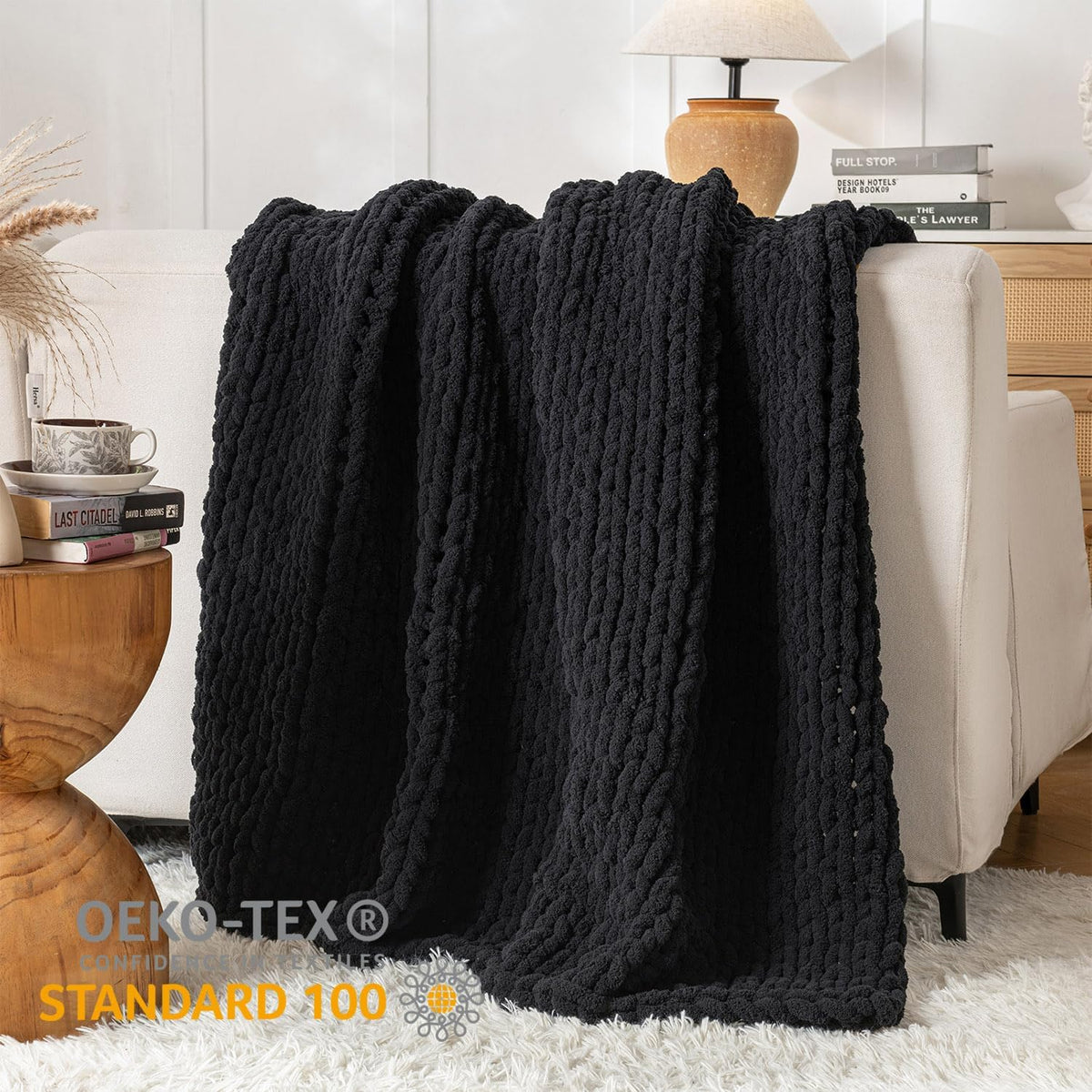 Chunky Knit Blanket Throw, 100% Hand Knit Throw Blanket Handmade Chenille Cable Knit Throw for