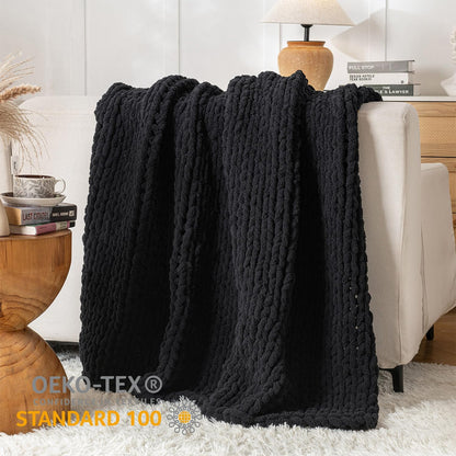 Chunky Knit Blanket Throw, 100% Hand Knit Throw Blanket Handmade Chenille Cable Knit Throw for