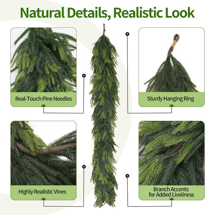 Christmas Decorations – 6FT Artificial Norfolk Pine Greenery Garland, Real Touch Christmas Garland