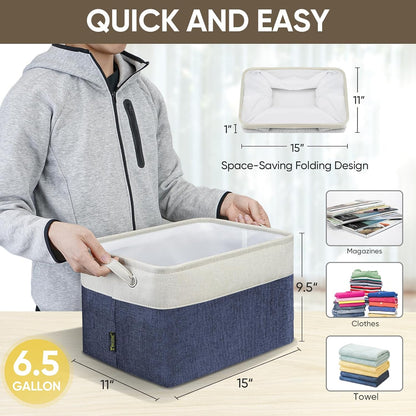BALEINE 2 Pack Fabric Storage Bins for Shelves, Linen Storage Baskets for Organizing, Decorative