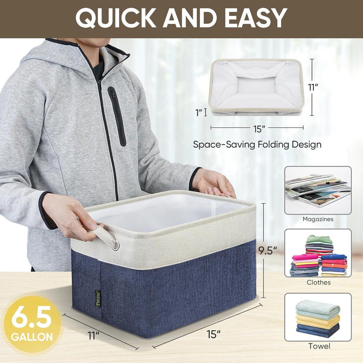 BALEINE 1 Pack Fabric Storage Bins for Shelves, Linen Storage Baskets for Organizing, Decorative