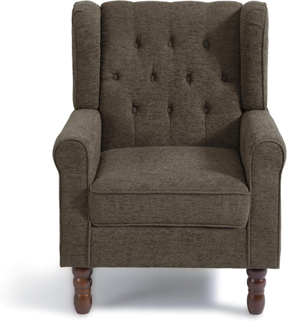 Accent Chair, Upholstered Armchair with Button Tufted High Back & Solid Wood Legs, Comfy Wingback