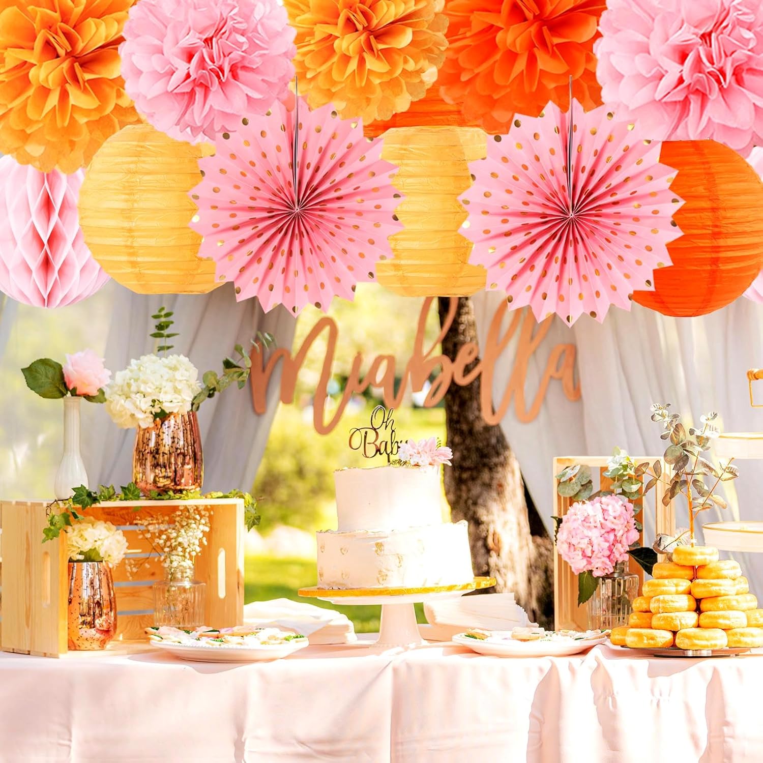 Pink-Orange Groovy-Thanksgiving Engagement Party-Decorations - 14pcs Fall Autumn Harvest Paper