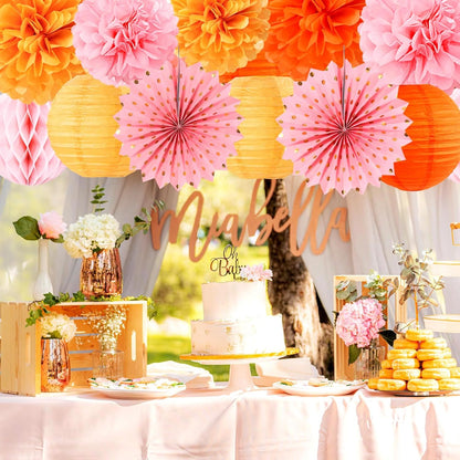 Pink-Orange Groovy-Thanksgiving Engagement Party-Decorations - 14pcs Fall Autumn Harvest Paper